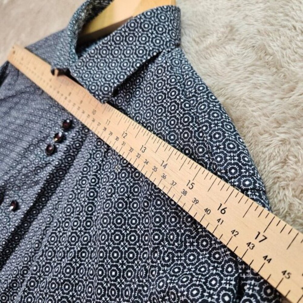 Au Noir Dress Shirt Geometric Pattern Long Sleeve All Over Print Men's Size 2 - Picture 7 of 12